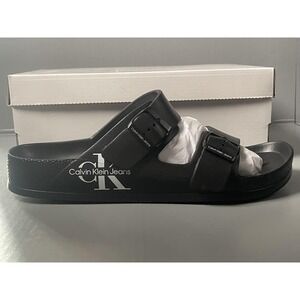 Calvin Klein CM ZION Sandals Mens Size 12 Black Slide Buckle CK Jeans Logo